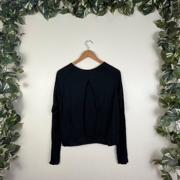 Shein Scoop Neck Open Back Long Sleeve Shirt Black Women’s Size M - Picture 3 of 10